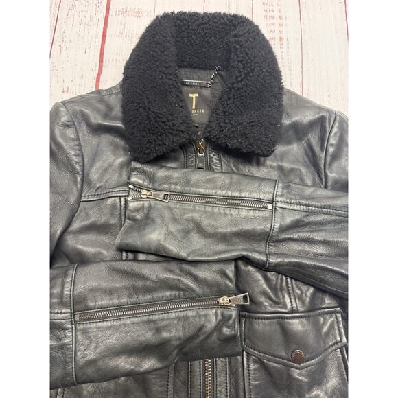Ted Baker London Ovine Leather Jacket Women's Size 1 Lamb Shearling Fur Trim - Picture 5 of 10